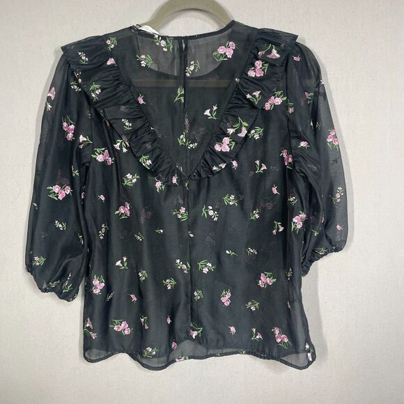 Zara Top Women L Black Alice Bouse Whimsy Goth Sheer Classic Pullover Romantic - Picture 2 of 8
